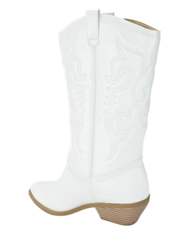 Soda Reno-S Cowboy Pointed Toe Knee High Western Stitched Boots White (6.5, White)