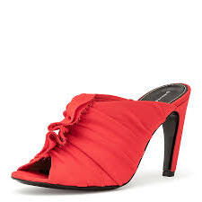 Proenza Schouler Ruched Curved Heel Sandals Red Open Toe Mule Dress Pumps