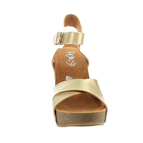 Refresh Mara-05 Champagne Ankle Strap Comfort Criss Cross Platform Wedge Sandals
