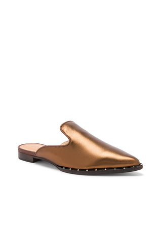 SCHUTZ Tae Bronze Leather Flat Metallic Upper Embellished Flat Slides Sandals