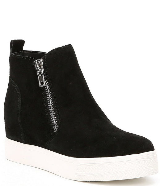 Steve Madden Wedgie Black Suede Fashion Double Side Zipper Soft Wedge Sneakers