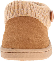 Clarks Womens Slipper Suede Leather Knitted Collar Clog Slippers - Plush Faux Fur Lining