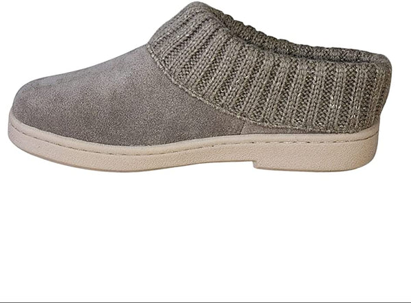 Clarks Taupe Knitted Collar Winter Clog Rounded Closed Toe Slippers