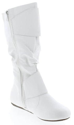 Forever Link Selena-24 White Closed Round Toe  Flat Heel Mid-Calf Boot