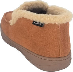 Clarks Cognac Suede Leather Sherpa Lined Indoor Outdoor Ankle Bootie Slippers