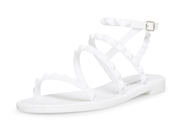 Steve Madden Travel Leather Rock Stud Flat Sandals White Jelly