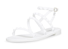 Steve Madden Travel Leather Rock Stud Flat Sandals White Jelly