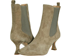 Sam Edelman Lani Fern Green Spool Heel Squared Toe Pull On Suede Ankle Boots