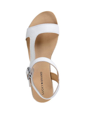 Lucky Brand Gabrien White Leather Espadrille Flat Suede Ankle Wedge Sandals