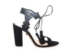 Schutz Hilda Heeled Open Toe Tassel Tie Sandals Black Suede Tie Up Dress Pumps