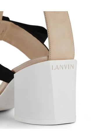 Lanvin Paris Gladiator Bow Nude Sandal Low Block Heel Strappy Dress Sandals
