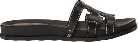 Sam Edelman Nettie Black Leather Slip On Open Toe Flats Slides Sandals