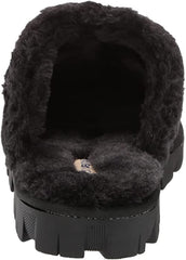 Lucky Brand Domain Black Suede Fur Lined Slip On Round Toe Suede Casual Slippers