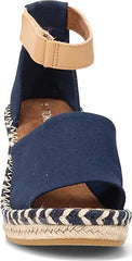 Toms Marisol Navy Canvas Wedge Heel Open Toe Ankle Strap Leather Sandals