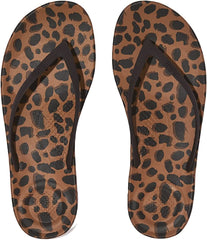 FitFlop iQushion Leopard Slip On Open Toe Flat Flip Flops Open Toe Sandals