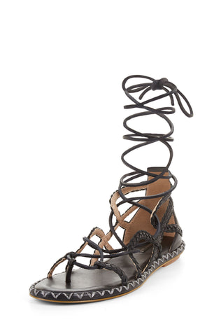 BCBG Maye Black Caged Lace Up Open Toe Fashion Casual Fisherman Flat Sandals