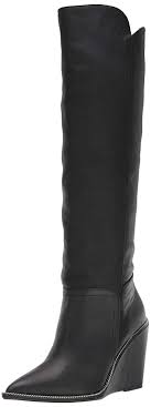 Cecelia New York Riley Knee High Leather Wedge Black Smooth Calf Western Boots