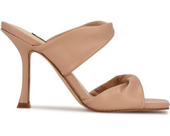 Nine West Sashah3 Light Natural Fashion Slip On Open Toe Flared Heeled Sandals