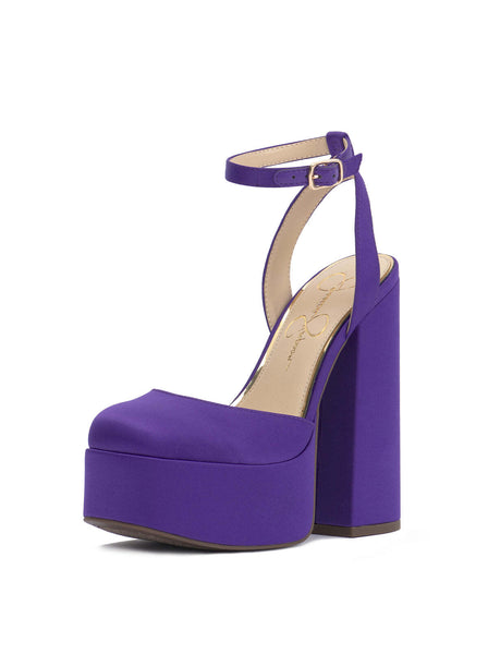 Jessica Simpson Skilla Purple Satin Platform Pump Buckle Strap Block Heel Sandal