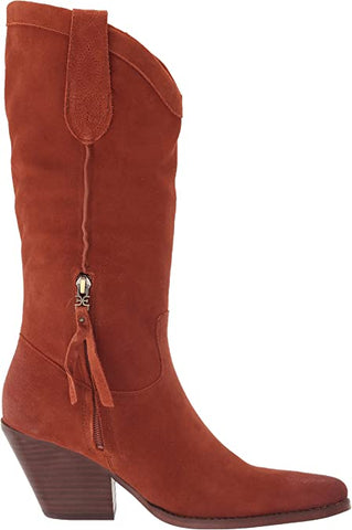 Sam Edelman Jamie Mesa Rust Side Zipper Pointed Toe Block Heel Western Boots