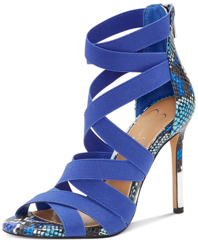 Jessica Simpson Jyra 2 Heeled Sandal Blue Snake Elastic High Stiletto Heel Pumps