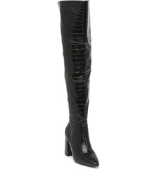 Charles David Various Black Croco Leather Over Knee Pointed Toe Block Heel Boots