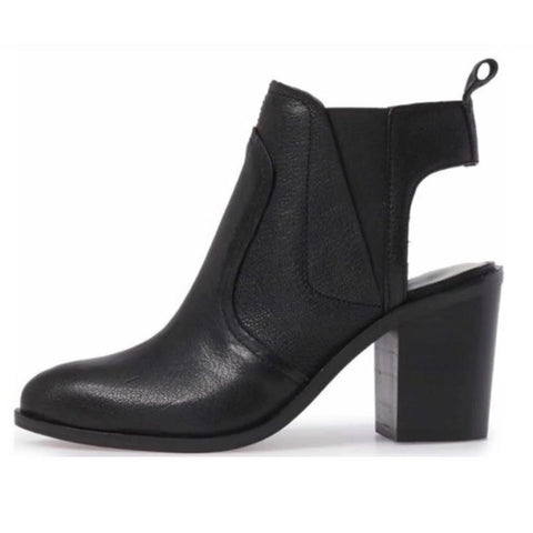 1.STATE Leban Black Leather open Back Block Chunky Heel Cutout Ankle Booties
