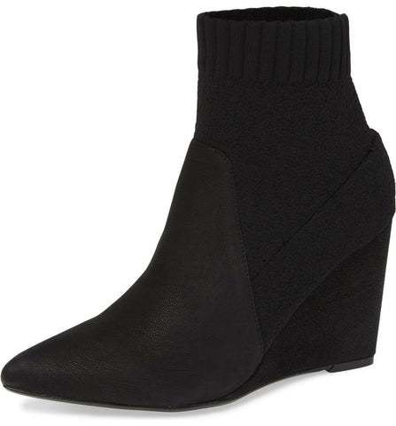 Cecelia New York Renata Pointy Toe Sock Fitted Black Wedge Heeled Ankle Booties