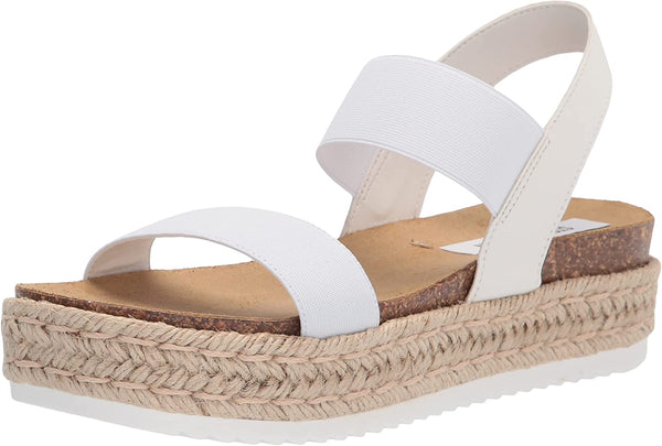 Steve Madden Jaklin Wedge Fitted Elastic Sandals White Platform Espadrille