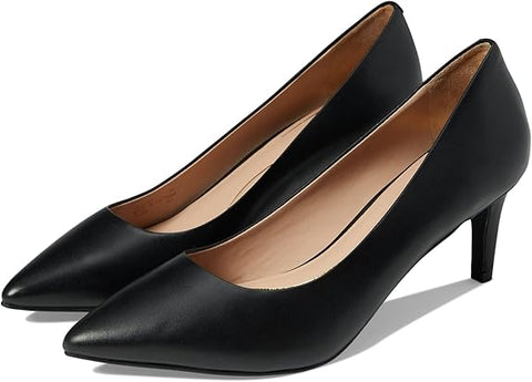 Cole Haan Vandam Pump Black Waterproof Leather Pointed Toe Kitten Heeled Pumps