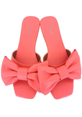 Cape Robbin Juju Coral Pink Slip On Mules Slides with Bow Fashion Sandals