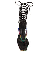 Schutz Vikki Crystals Black Ankle Strap Lace Up Open Toe High Heel Sandals