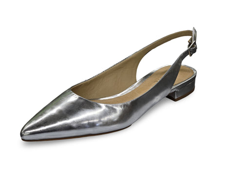 Schutz Glancee Silver Prata Leather Fashion Slingback Pointed Toe Shoes Flats 6