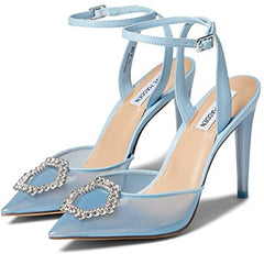 Steve Madden Amory Blue Embellished Pointed Toe Ankle Strap Cushioned Pumps