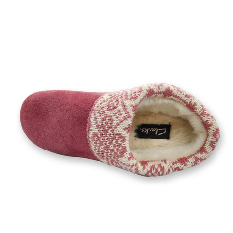 Clarks Women's Knitted Sweater Collar Suede Slippers - Faux Fur Linning Indoor/Outdoor TPR Outsoles & Cushioned Footbed