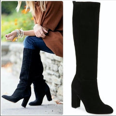 Sam Edelman Caprice Black Suede Knee-High Block Heel Round Toe Dress Boots