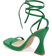 Steve Madden Lafayette Green Spool Heel Lace Up Open Squared Toe Heeled Sandals