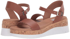 Steve Madden Roselita Cognac Cork Lightweight Ankle Strap Platform Wedge Sandals