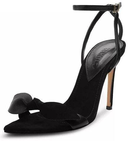 Schutz Elora Black Velvet Formal Ankle Strap Stiletto Open Toe Heeled Sandals