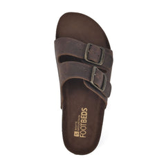 White Mountain Helga Brown Rounded Toe Buckle Closure Leather Footbeds Sandal