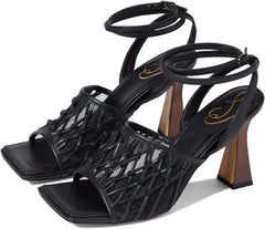 Sam Edelman Candice Black Ankle Strap Squared Open Toe Spool Heeled Sandals