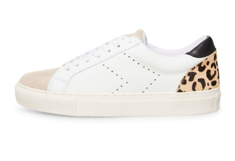 Steve Madden Parody White Leather Leopard Lace up Low Top Fashion Sneaker