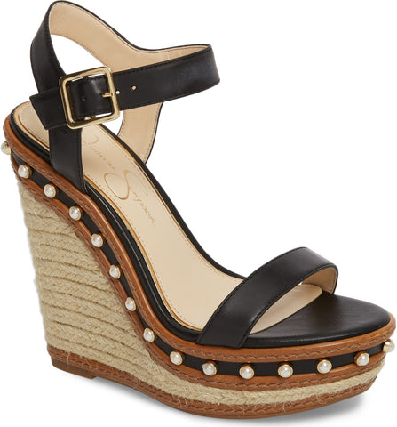 Jessica Simpson Women's Arly Espadrille Wedge Sandal Black Leather Platform