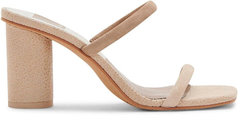 Dolce Vita Noles Dune Suede Slip On Squared Open Toe Strappy Heeled Sandals