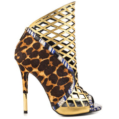 Lust For Life Foxx Leopard Multi Cutout Peep Toe Caged High Heel Stiletto bootie