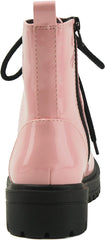 Soda Firm Pink Patent Lace Up Rounded Toe Chunky Platform Combat Ankle Boots