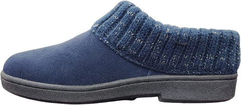 Clarks Angelina Navy Knitted Collar Winter Clog Rounded Closed Toe Slippers
