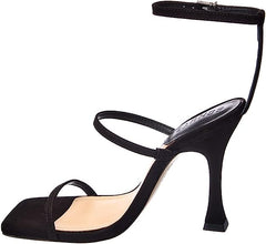 Schutz Nylla Black Sandals Women Ankle Strap Open Toe Flared High Heel Sandals