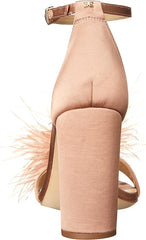 Sam Edelman Yaro Feather Soft Praline Ankle Strap Block High Heeled Sandals