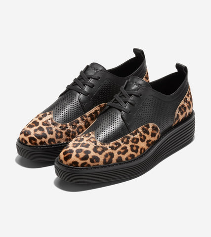 Cole Haan Original Grand Platform Wingtip Oxford Black/Cheetah Print Sneakers
